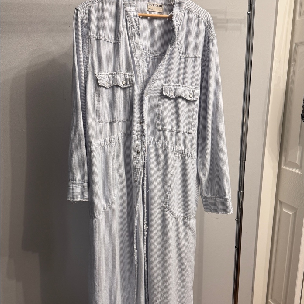 We The Free Striped Blue and White Shirt Dress
